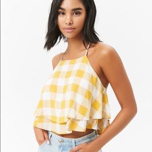 Yellow Layered Gingham Crop Tank
